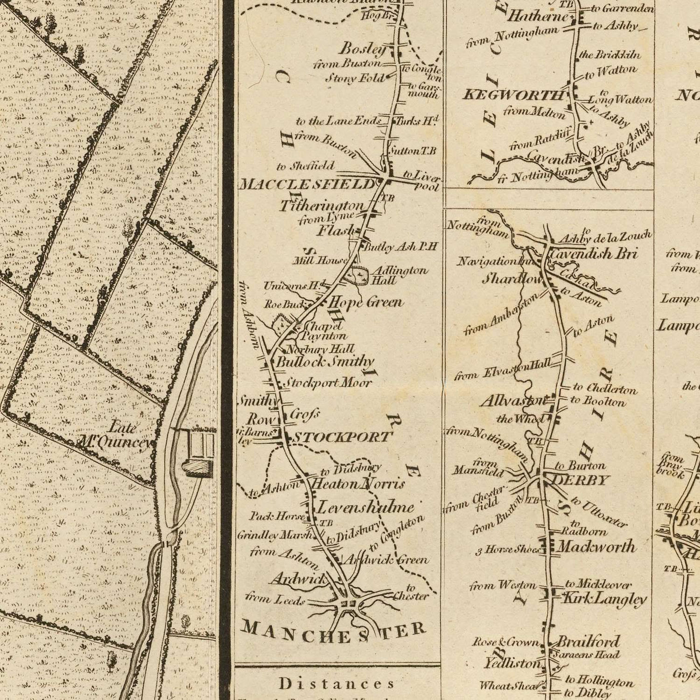 Mapa antiguo de Manchester de Laurent, 1793: Salford, Ancoats, Ardwick, río Irwell, río Medlock