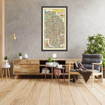 Antigua Mapa Pictórico de Alemania por Faller, 1950: Cuenca del Río Rin, Castillos, Colonia, Düsseldorf 