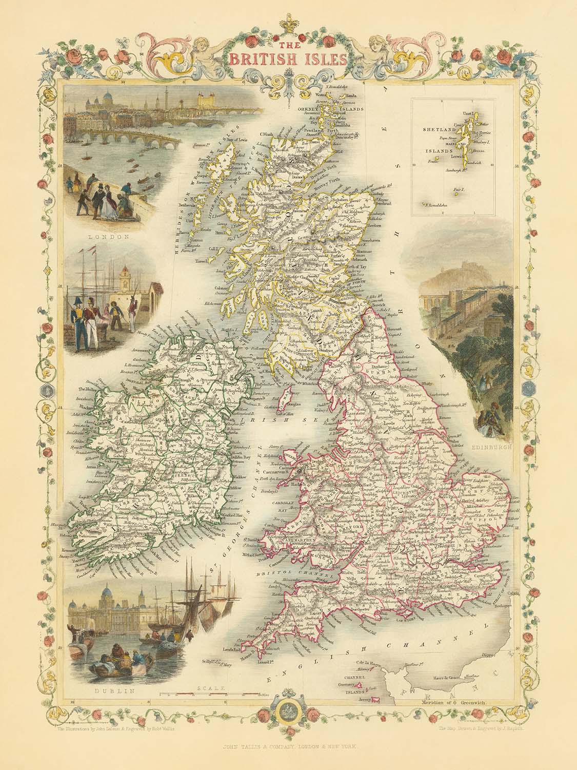 Old Map of the British Isles by Tallis, 1851: The Last Great Decorative Map