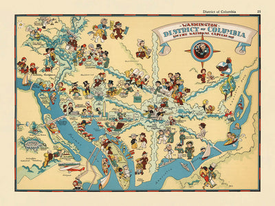 Pictorial Map of Washington D.C. by Ruth Taylor White, 1935: Capitol, White House, Lincoln Memorial, Washington Monument, Potomac River