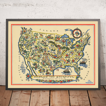Antiguo mapa gastronómico de EE. UU., 1939: Gran Cinturón del Trigo, Cinturón del Maíz, Agricultura, etc. 