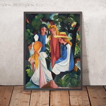 A framed image of Four Girls by August Macke, 1912