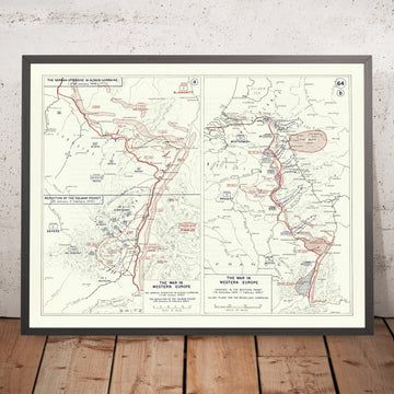 Old Military Map of WW2 Western Front by Krasnoborski, 1944: Aachen, Westwall, Bulge, Alsace, Rhine