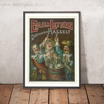 A framed image of Emile Leynen Distillery Vintage Drinks Poster by Gérard Portielje, 1910