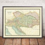 Antigua mapa del Imperio Austriaco por Teesdale, 1834: Bohemia, Galicia, Eslovenia, Croacia, Alpes 