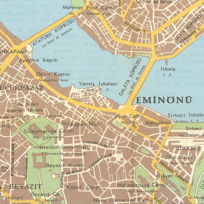 Old Map of Istanbul, 1964: Ayasofya, Sultanahmet, Galata, Beyoğlu, Kadıköy