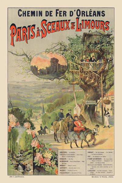 Paris Travel Poster: Chemin de Fer d’Orléans to Sceaux & Limours by Imp. F. Champenois, 1892