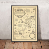 Alte bildliche Karte von Rhode Island von Clegg, 1925: Providence, Newport, Schiffe, Block Island 