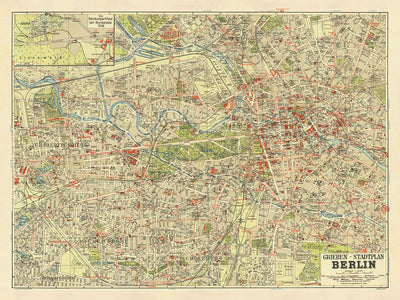 Mapa antiguo de Berlín de Stilke, 1936: Estadio Olímpico, Grunewald, Tiergarten, Kurfürstendamm, Unter den Linden.