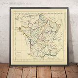 Old Napoleonic-Era Manuscript Map of France by Bowen, 1810: Provincial boundaries, Paris, Lyon, Marseille, Bordeaux