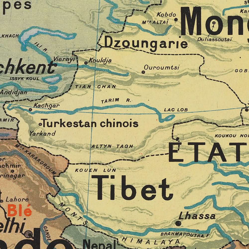 Old Political Wall Map of Asia by Vidal Lablache, 1921: Educational Design, Colonial Influence