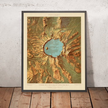 Alte Karte des Crater Lake Nationalparks, 1915: Wizard Island, Phantom Ship, Llao Rock, Mazama-Caldera, Mt Scott 