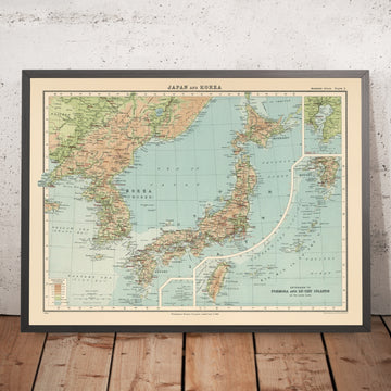 Old Map of Japan and Korea, 1923: colonial boundaries, relief shading, Taiwan/Formosa & Ryukyu