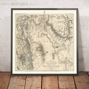 Alte Vermessungskarte des Grand Canyon von Wheeler, 1878: Black Cyn., Virgin R., Camp Mohave, Needles, Colorado R. 