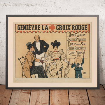 A framed image of La Croix Rouge Vintage Genever Poster by Armand Rassenfosse, 1894