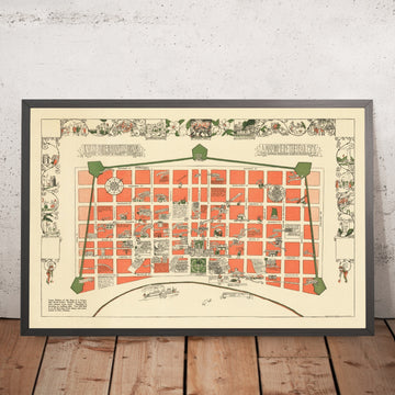Old Map of New Orleans by Gillican, 1929: Jackson Sq, St Louis Cathedral, French Market, Bourbon St, Congo Sq