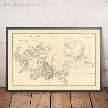 Old Street Map of Exeter, NH, 1892: Town Hall, RR Depot, Main St, cemeteries, Rockingham Co. inset