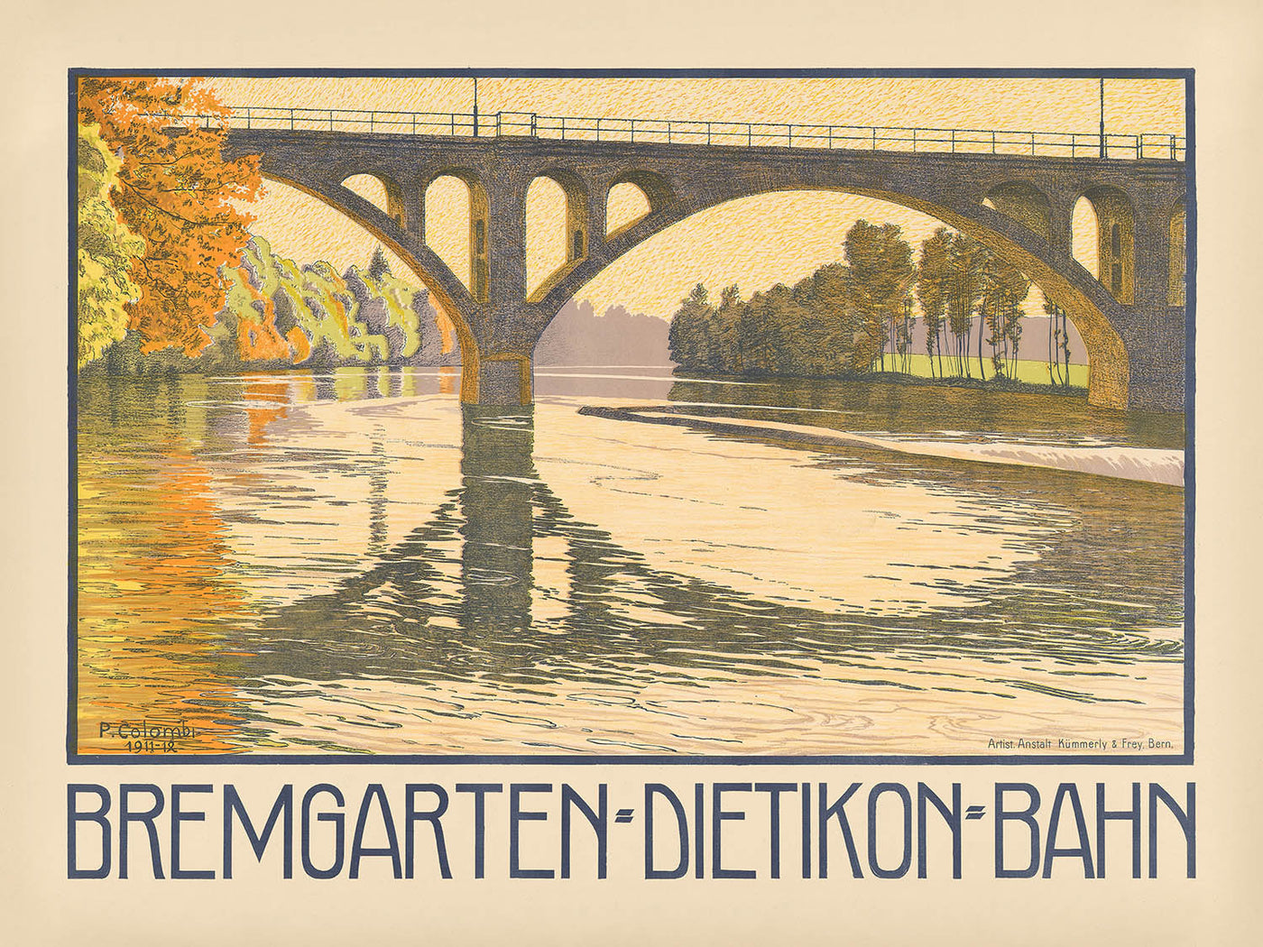 Zurich Travel Poster: Bremgarten-Dietikon-Bahn by Plinio Colombi, 1912