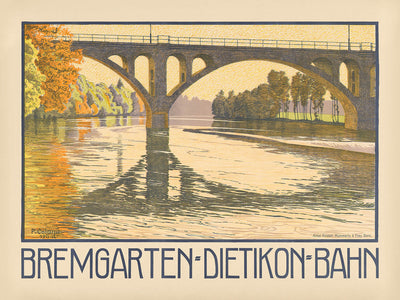 Zurich Travel Poster: Bremgarten-Dietikon-Bahn by Plinio Colombi, 1912