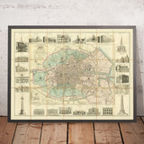 Mappa antica di Dublino di Cooke, 1836: Cattedrale di San Patrizio, Trinity College, O'Connell St, Merrion Sq, Fiume Liffey 