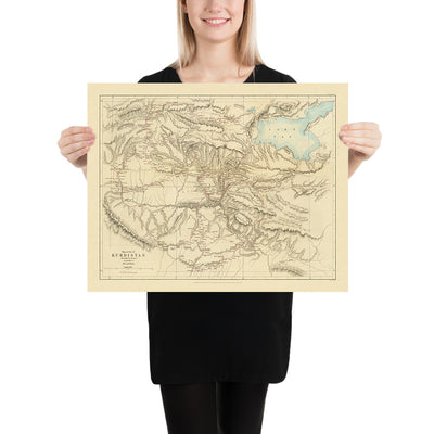 Old Map of Kurdistan by Royal Geographical Society, 1865: Lake Van, Diyarbakir, Erzurum, Mountains