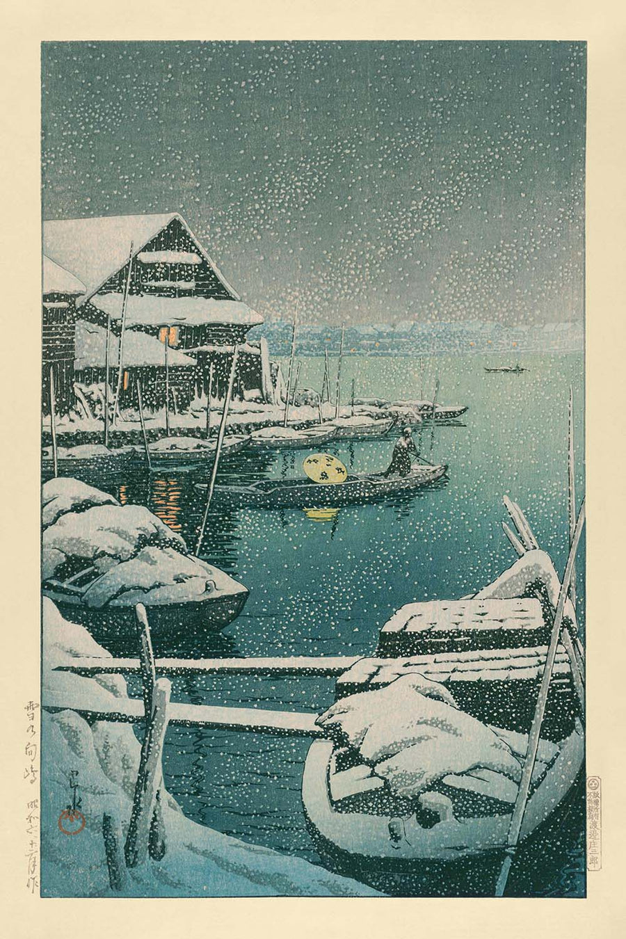 Tormenta de nieve en Mukojima de Hasui Kawase, 1935 