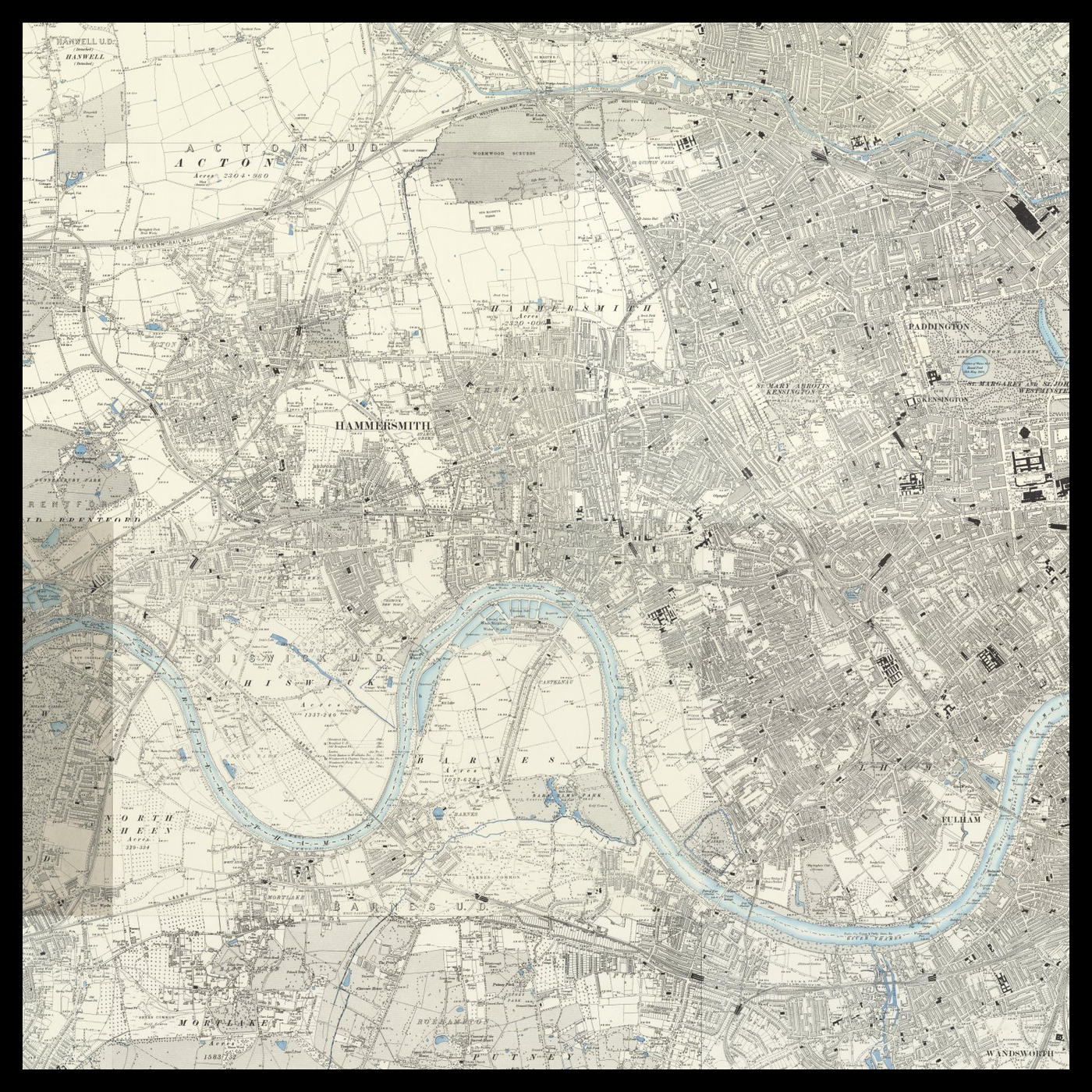 An old Ordnance Survey map of Borough of Hammersmith and Fulham