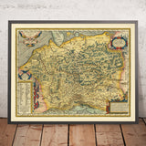 Alte Karte von Deutschland und Polen von Ortelius, 1624: Rhein, Donau, Nordsee, Wälder 
