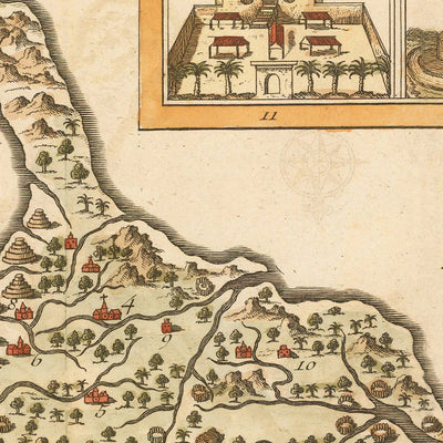 Old Map of Bali by Schley, 1770: Ville de Baly, Palaces, Compass Roses, Mountains, Rivers
