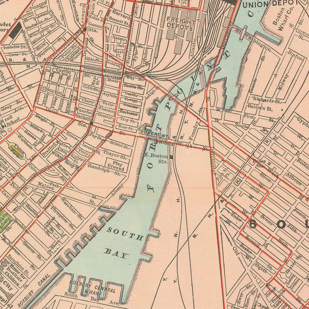 Old Map of Boston, 1912: Boston Harbor, South Boston, Roxbury, Boston Common, Public Garden