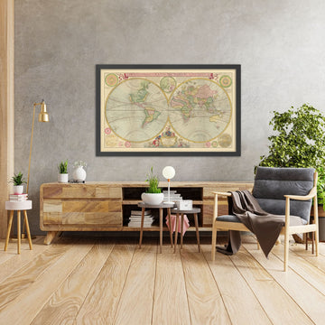 Grande carte du monde hémisphérique ancienne par Moll, 1760 : Californie en tant qu&