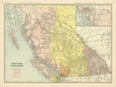 Old Map of British Columbia, 1911: Vancouver, Victoria, Coastal Inlets, Mountains, Railways