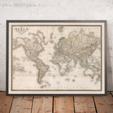 Alte Weltkarte von Wyld, 1837: Mercator-Projektion, nautisches Raster 