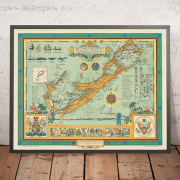 Old Pictorial Map of Bermuda by Kirkpatrick, 1947: Hamilton, St George&