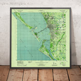 Old Map of Sarasota, Florida by USGS, 1944 – Siesta Key, Lido Key & Sarasota Bay