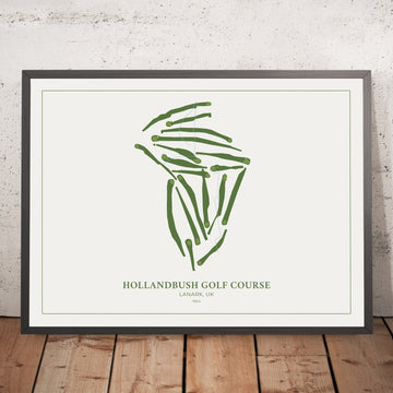 A framed image of Hollandbush Golf Course in the style of a simple and modern golf course map