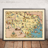 Pictorial Map of Texas by Ruth Taylor White, 1935: Houston, Dallas, San Antonio, Oil Fields, Ranches