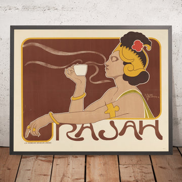 A framed image of Rajah Vintage Drinks Advertising Poster by Henri Meunier, 1897