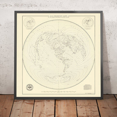 Old Azimuthal World Map Centered on the United States, 1947