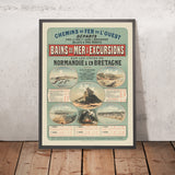 Affiche de voyage Normandie et Bretagne : Chemins de Fer de l’Ouest – Bains de mer et excursions par Jules Chéret, 1879 