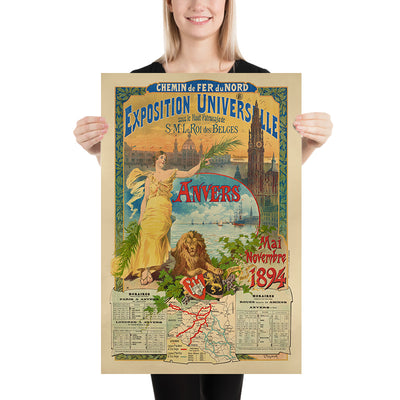 Antwerp Travel Poster: Chemin de fer du Nord – Exposition Universelle by Gustave Fraipont, 1894