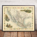 Alte Karte von Mexiko, Kalifornien und Texas von Tallis, 1851: Goldrausch, Texasrepublik, Yucatan, Rio Grande, Pre-Gadsden-Grenze 