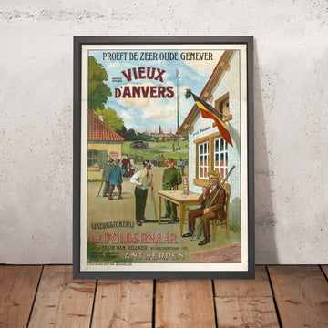 A framed image of Vieux d’Anvers Vintage Genever Poster, 1923