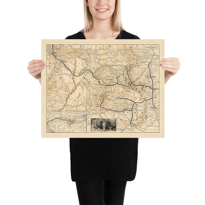 Old Railroad Map of Denver & Rio Grande Railroad System, 1882: Denver, Pueblo, Leadville, San Miguel County, Utah