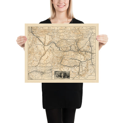 Old Railroad Map of Denver & Rio Grande Railroad System, 1882: Denver, Pueblo, Leadville, San Miguel County, Utah