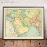 Old Map of Southwest Asia & Middle East by Bartholomew, 1922: WWI mandates, Shipping Routes, Hormuz, Suez