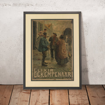 A framed image of Elixir De Kempenaar Vintage Advertising Poster by Ernest Godfrinon, 1910