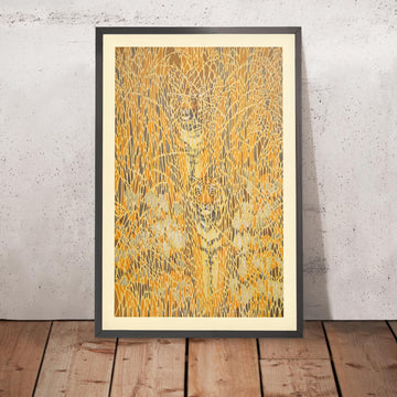 Une image encadrée de Tigres camouflés par Toshi Yoshida, 1985