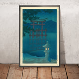 Nuit étoilée, Sanctuaire shinto de Miyajima et Torii par Hasui Kawase, 1935 