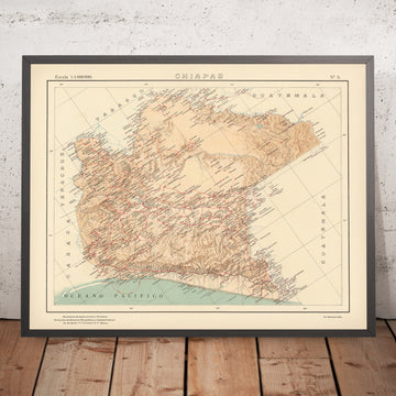 Old Topographic Map of Chiapas, Mexico, 1922: Tuxtla, Tapachula, San Cristóbal, Grijalva R., Tacaná